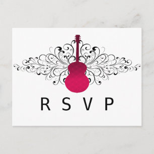 Hot Pink Swirls Guitar RSVP Postcard