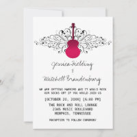 Hot Pink Swirls Guitar Wedding Invitation