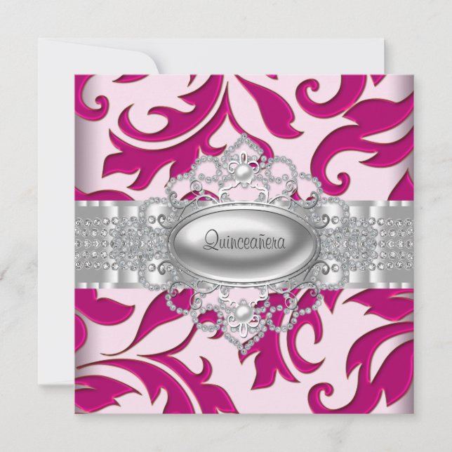 Hot Pink Swirls Quinceanera Invitations (Front)