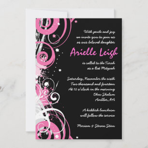 HOT PINK SWIRLS & STARS Bat Mitzvah Invitation