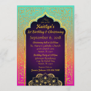Hot Pink Tangerine Aqua Bollywood Arabian Nights Invitation