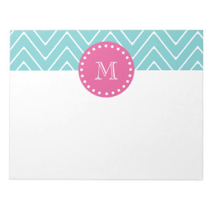 Hot Pink, Teal Blue Chevron Your Monogram Notepad