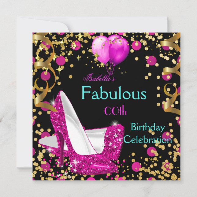 Hot Pink Teal Blue High Heels Birthday Party 2 Invitation (Front)