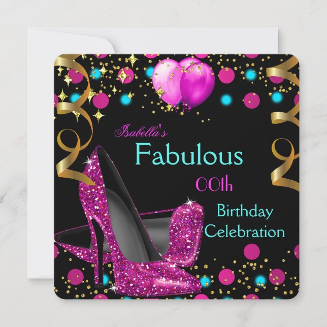 Hot Pink Teal Blue High Heels Shoes Birthday Party Invitation (Front)