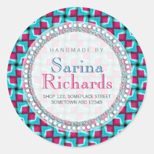 Hot Pink Teal Cool Pattern Handmade by Sticker
