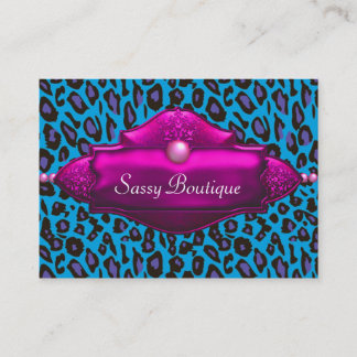 Hot Pink Teal Leopard Business Cards
