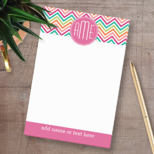 Hot Pink Teal Orange Chevrons Custom Monogram Post-it Notes