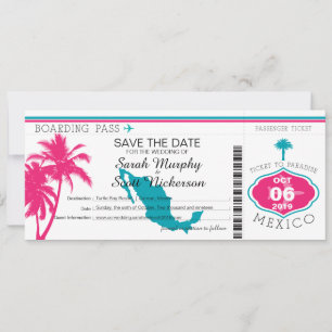 Hot Pink & Teal Save the Date to Mexico