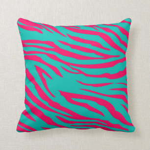 Hot Pink Teal Zebra Print Couch Throw Pillow