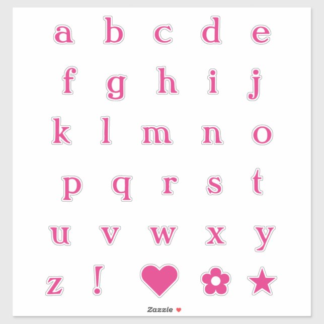 Hot Pink Text Letters | Monogram Alphabet Stickers (Sheet)