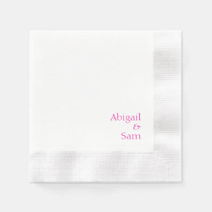 Hot Pink Text Personalised White Coined Wedding Napkin