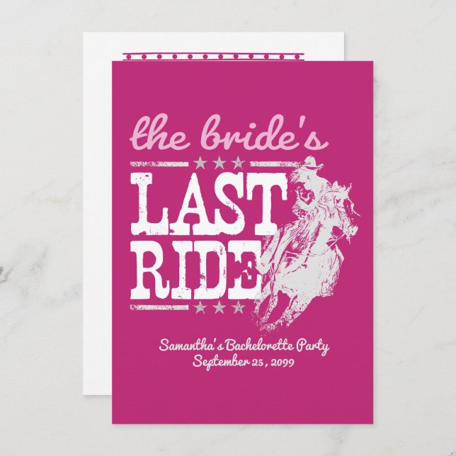 Hot Pink The Bride's Last Ride Invitation (Front/Back)