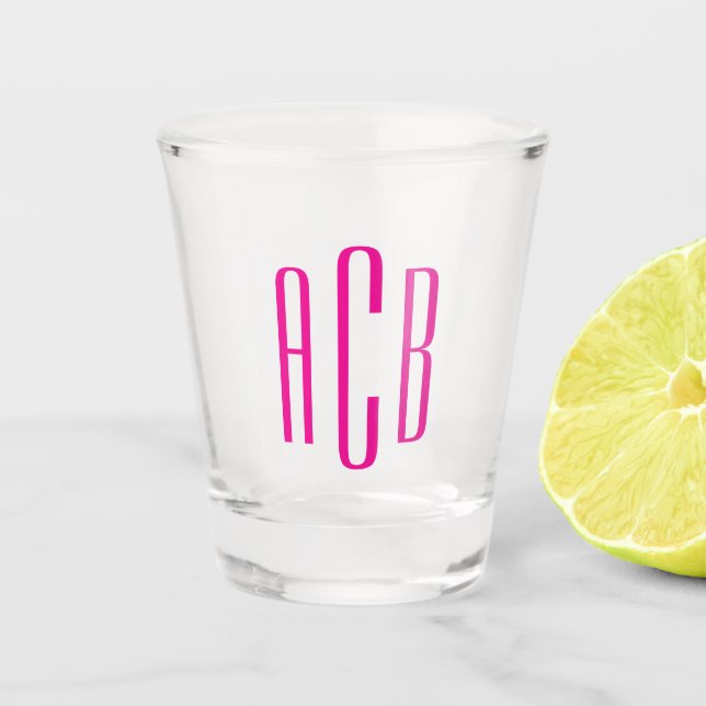 Hot Pink Three Letter Monogram Shot Glass (Front)