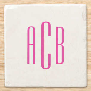 Hot Pink Three Letter Monogram Stone Coaster