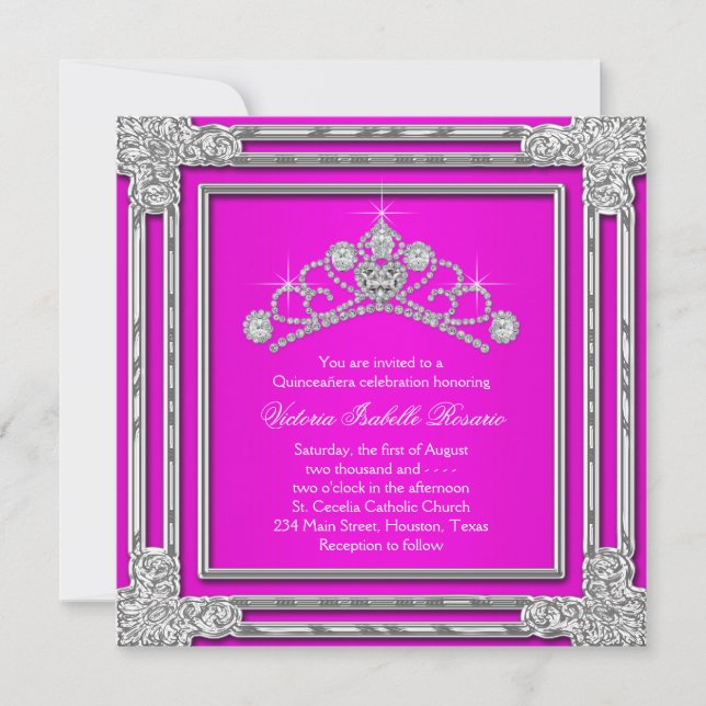 Hot Pink Tiara Sweet 15 Quinceanera Invitation (Front)