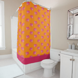 Hot Pink Tiger on Bold Orange Boho Pattern Shower Curtain