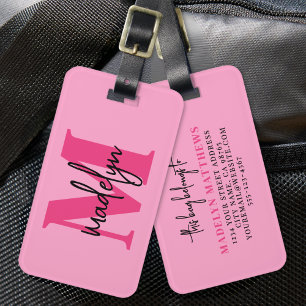 Hot Pink Traveler Initial Name Monogram Luggage Tag
