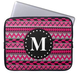 Hot Pink Tribal Chevron Pattern Monogram Laptop Sleeve