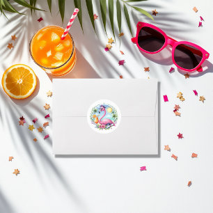 Hot-Pink Tropical Flamingo Graduation Party Classic Round Sticker