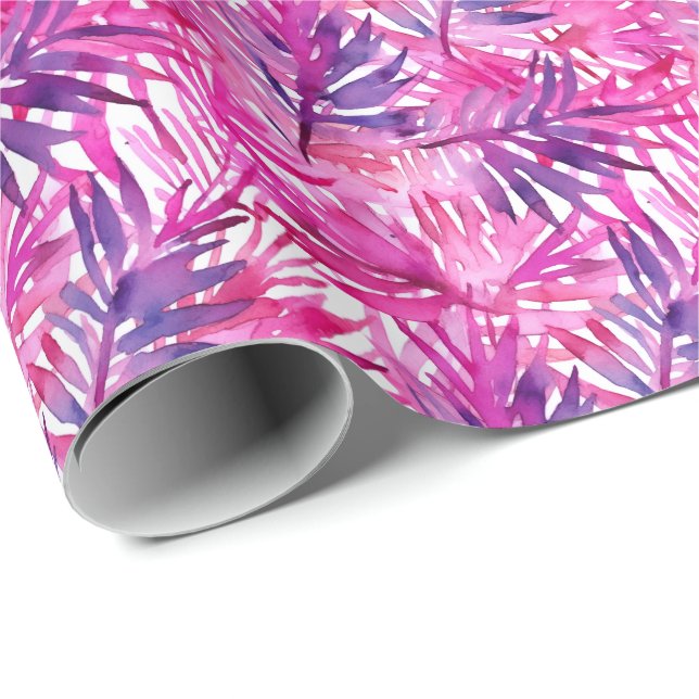 Hot Pink Tropical Jungle Palm Leaf Wrapping Paper (Roll Corner)