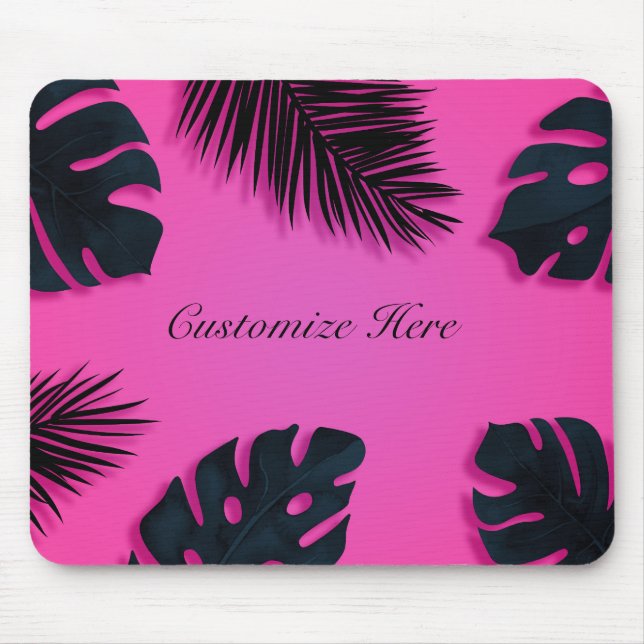 Hot Pink Tropical Palm Leaves Island Personalised Mouse Pad (Front)