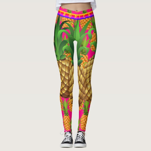 Hot Pink Tropical  Pineapple  Leggings (Front)