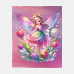 Hot Pink Tulip Fairy Princess Girls Fleece Blanket