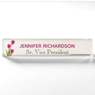 Hot Pink Tulips on Watercolor Nameplate