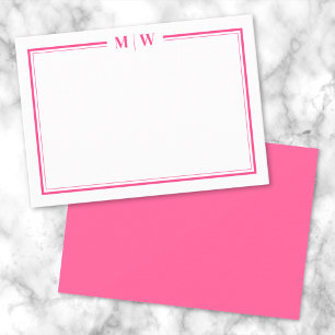 Hot Pink Two Border Name Monogram Card