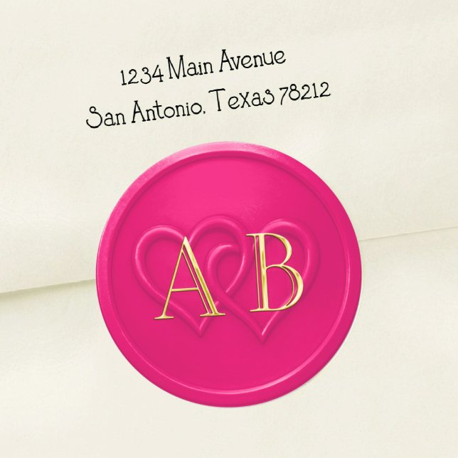 Hot Pink Two Hearts Intertwined Monogram Wedding Classic Round Sticker (Creator Uploaded)