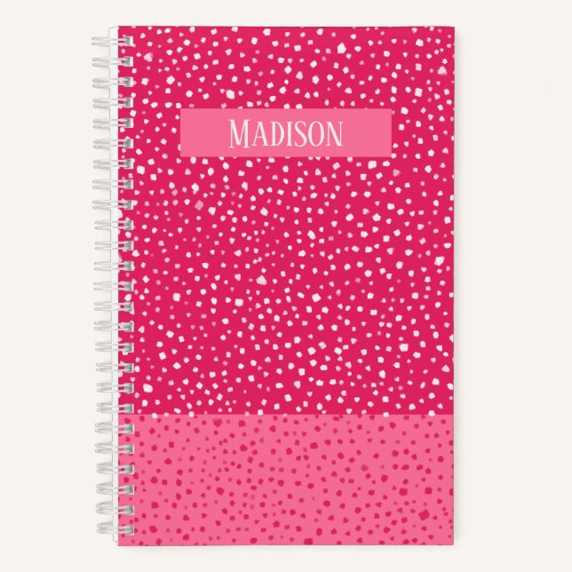 Hot Pink Two-Tone Painted Smudge Dots Personalised Notebook (Front)