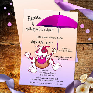 Hot Pink Umbrella Funny Dog Baby Shower Invitation