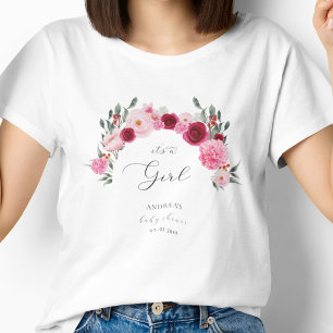 Hot Pink Vibrant Floral It's a Girl Baby Shower T-Shirt