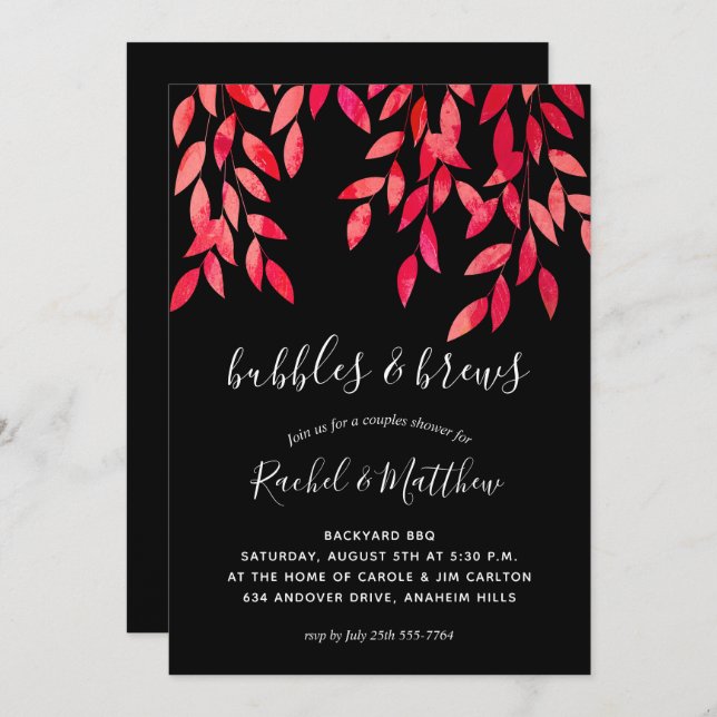 Hot Pink Vines on Black Couples Wedding Shower (Front/Back)