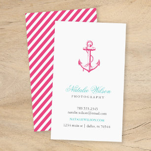 Hot Pink Vintage Anchor Vertical Business Card