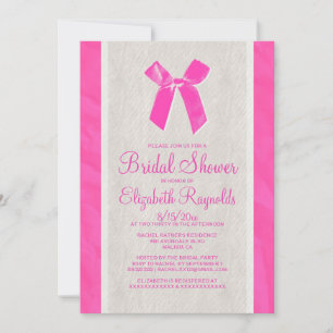 Hot Pink Vintage Bow Linen Bridal Shower Invites