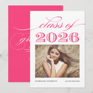 Hot Pink Vintage Class of 2026 Photo Graduation Announcement