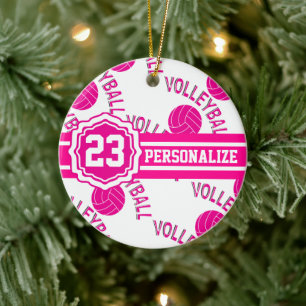 Hot Pink Volleyball Ceramic Ornament