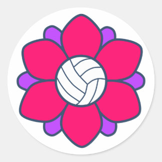 Hot Pink Volleyball Girl Classic Round Sticker