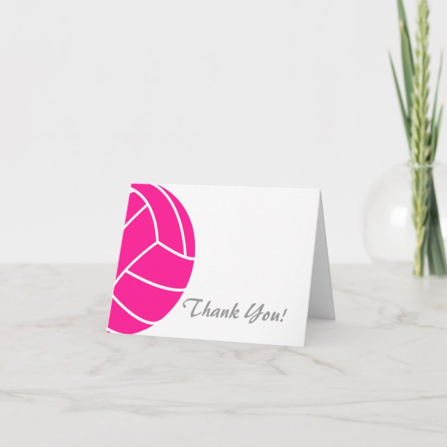 Hot Pink Volleyball Thank You Card (Front)