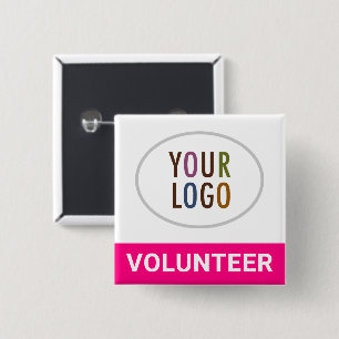 Hot Pink Volunteer Badge with Logo Pinback Square