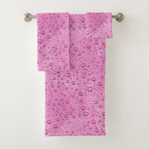 Hot pink water droplets bath towel set
