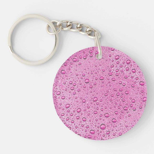 Hot pink water droplets key ring (Front)