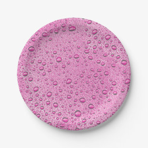 Hot pink water droplets paper plate