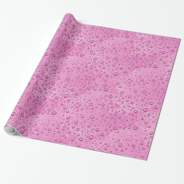 Hot pink water droplets wrapping paper (Unrolled)