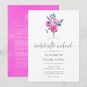 Hot-Pink Watercolor Floral Bachelorette Weekend Invitation