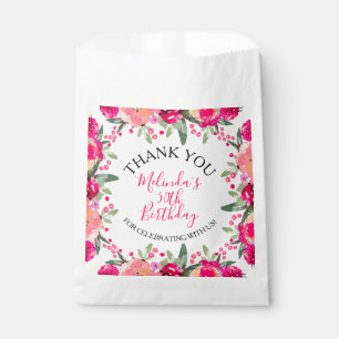 Hot Pink Watercolor Floral Botanical Birthday Favour Bag