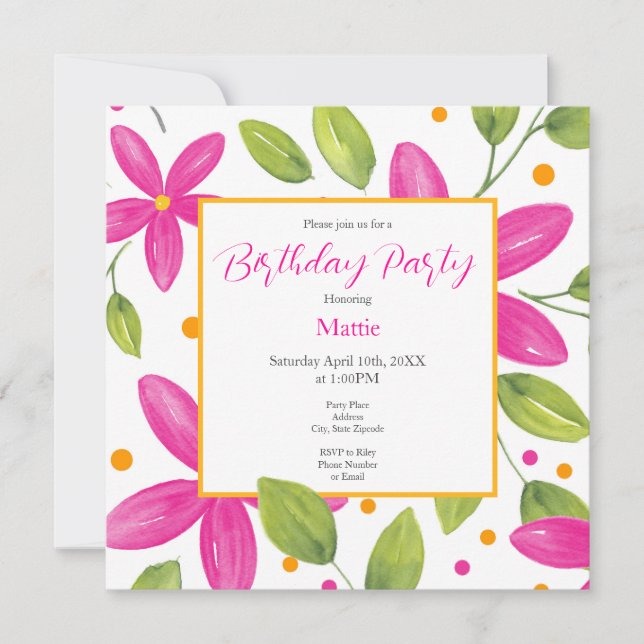Hot Pink Watercolor Floral Bouquet Invitation (Front)