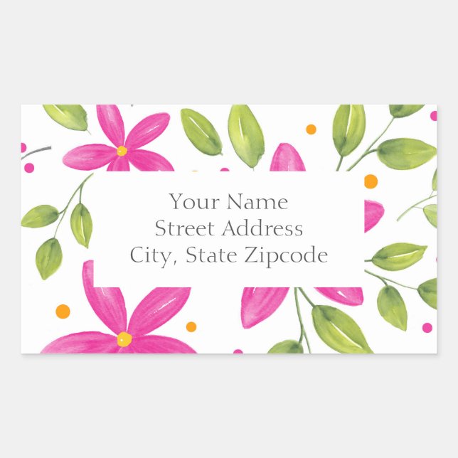 Hot Pink Watercolor Floral Bouquet labels (Front)