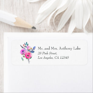 Hot-Pink Watercolor Floral Return Address Label